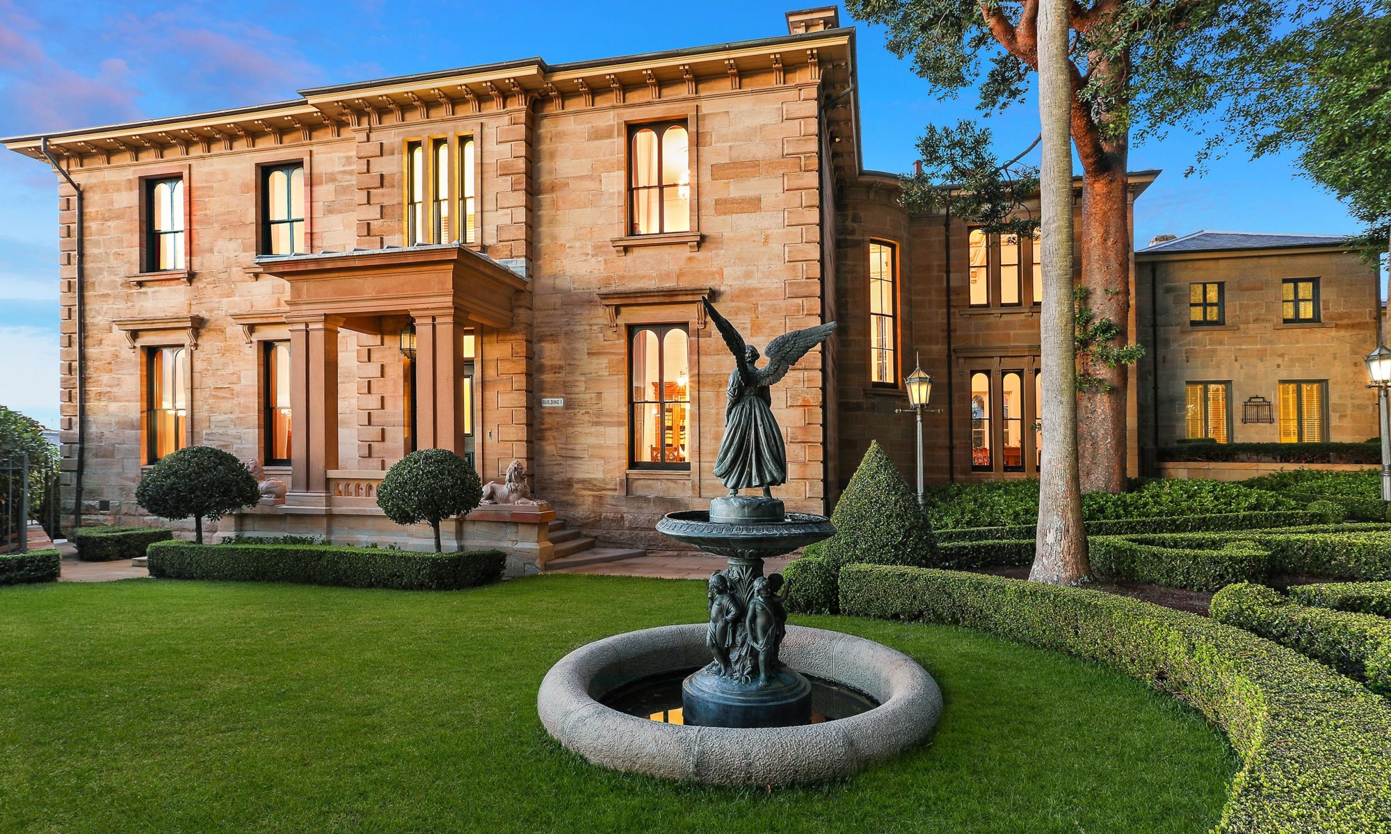 Potts Point Castle with Angel statue luxury home with beautiful green garden Real Estate Home Sydney Core Photography Property