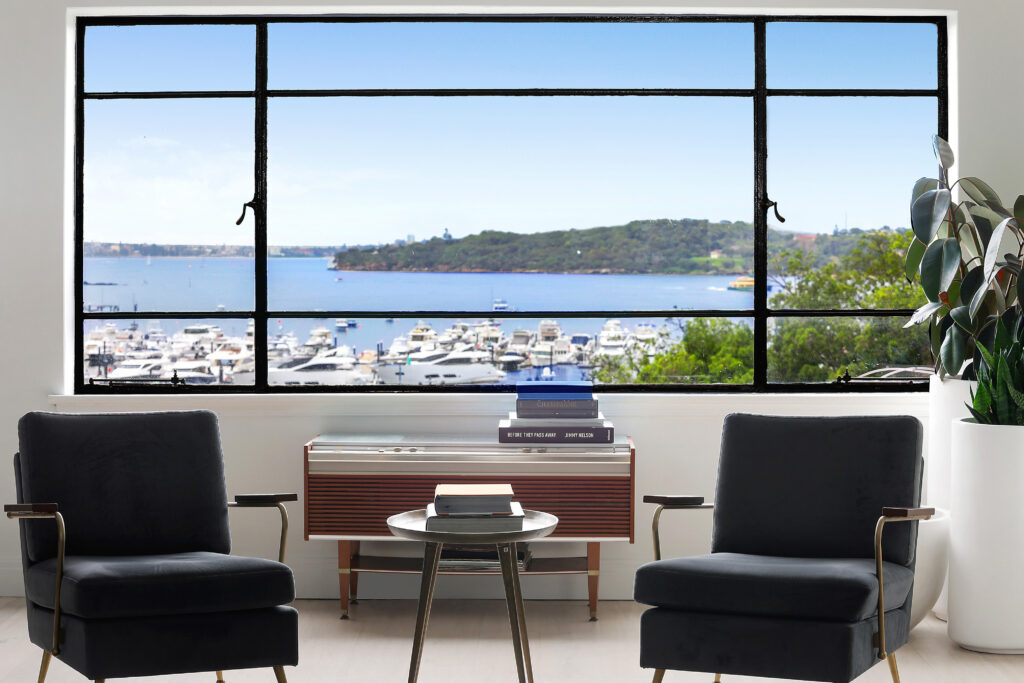 rose bay apartment waterviews living area