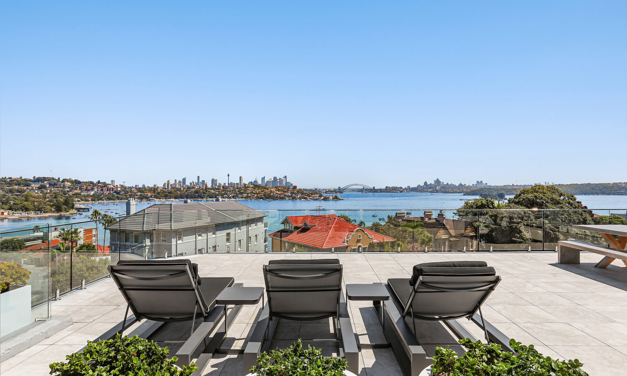 Million dollar penthouse with sunbeds over looking Sydney Harbour